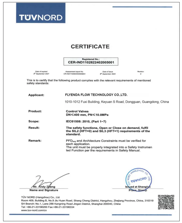 Fleyenda Industrial Valve TUV Certification