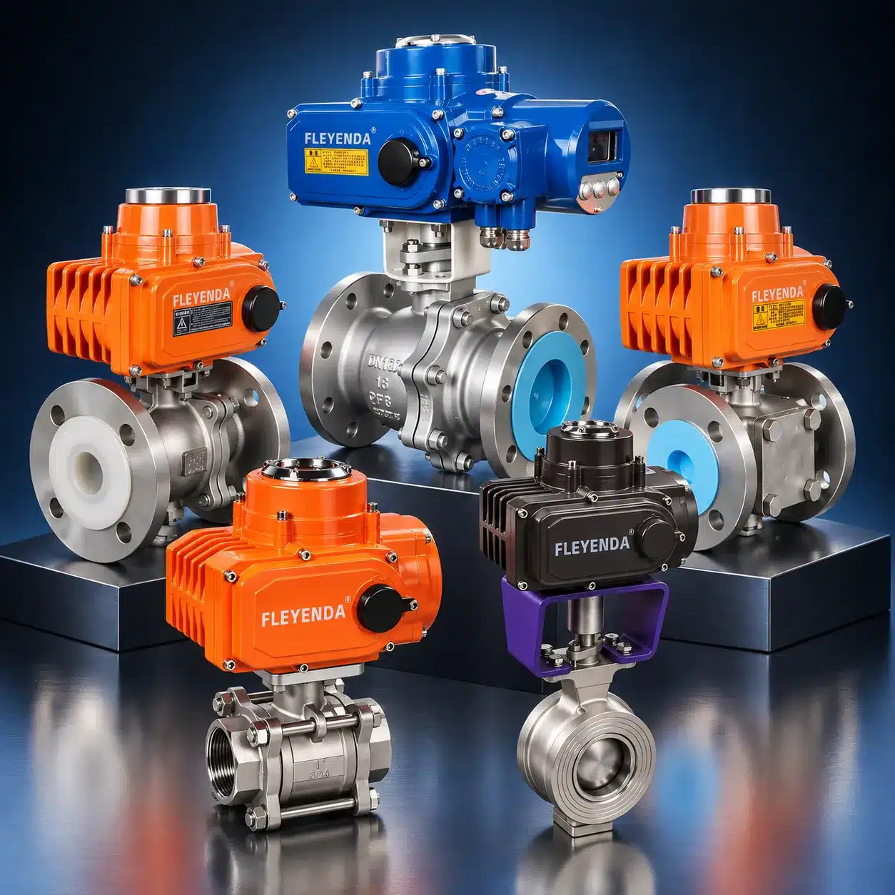 Fleyenda electric flanged 3 way ball valve with electric actuator