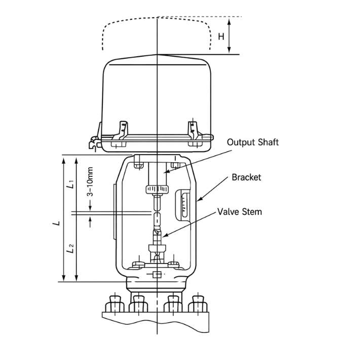 Linear electric actuator mounting bracket and valve connection drawing