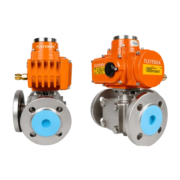 Electric three way flanged ball valve detail