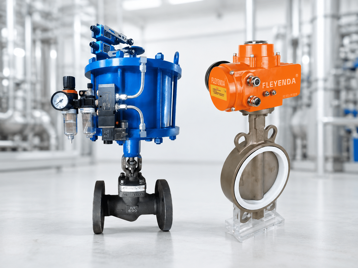 Pneumatic and electric actuator valves used in industrial automation