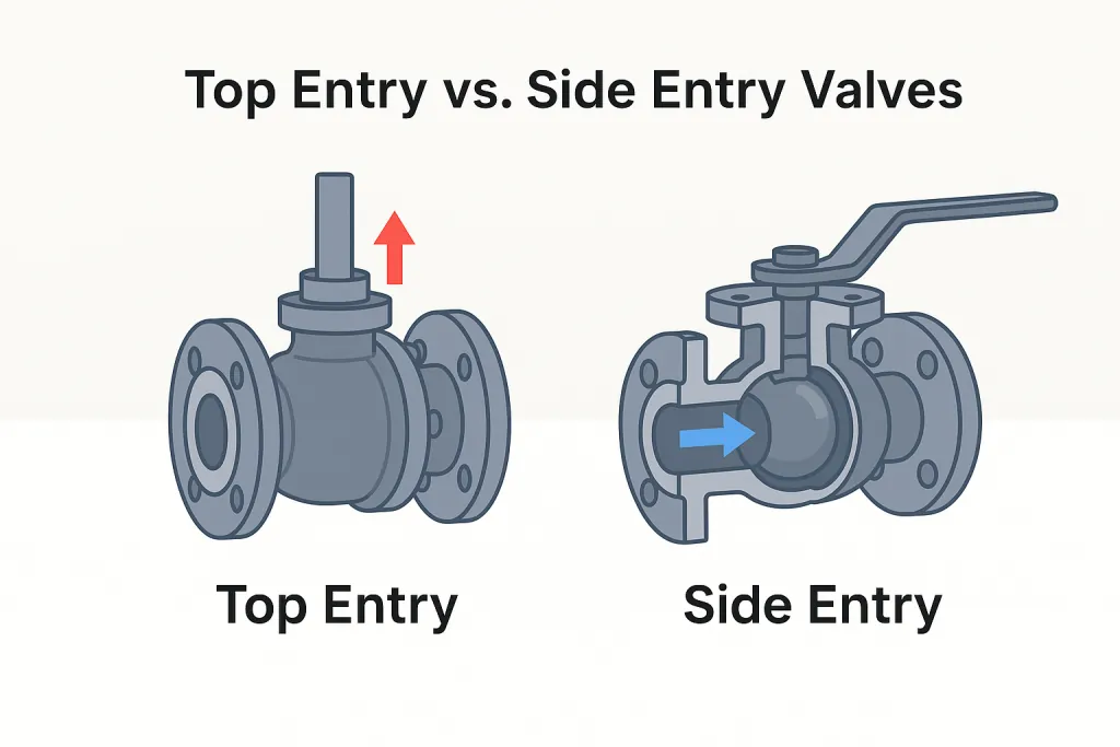 Top entry ball valve and side entry ball valve maintenance access comparison