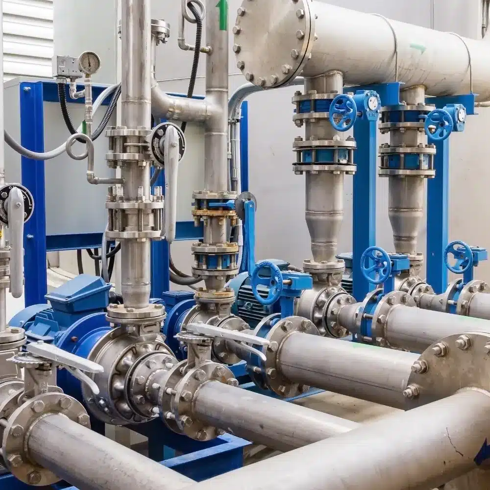 Motorized flanged butterfly valve in industrial pipeline application