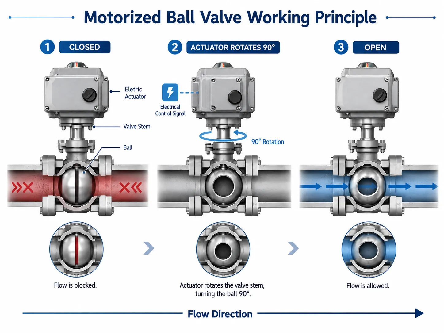 Motorized ball valve working principle