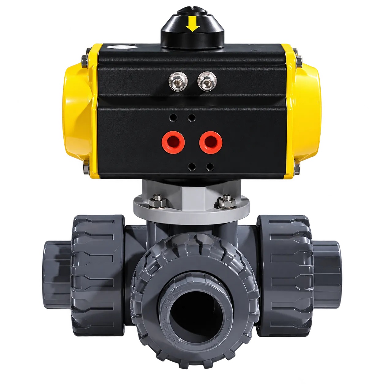 Fleyenda FAT-Q-PD pneumatic plastic 3 way double union ball valve